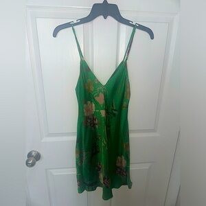 zara satin dress floral printed green